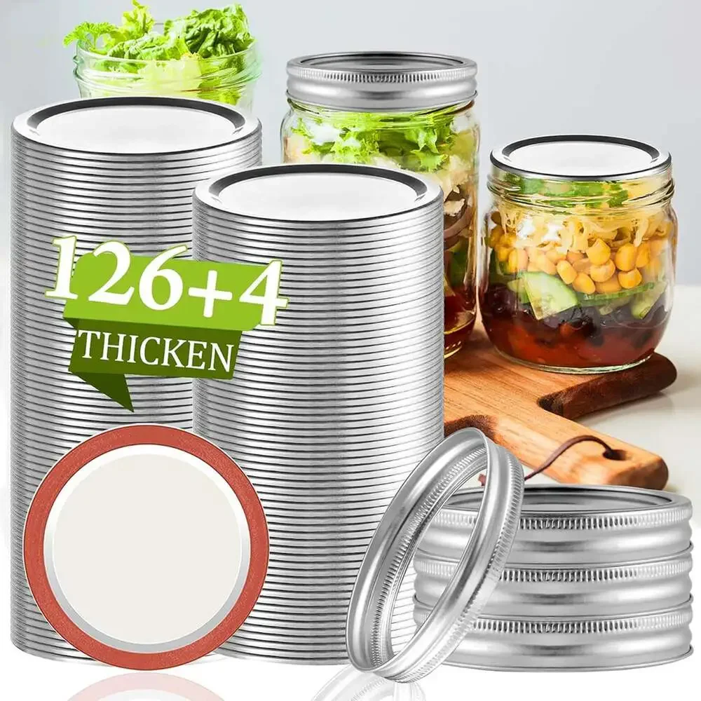 Canning Lids 130PCS Wide Mouth 86MM Anti-Rust Airtight Leak Proof Silver Jar